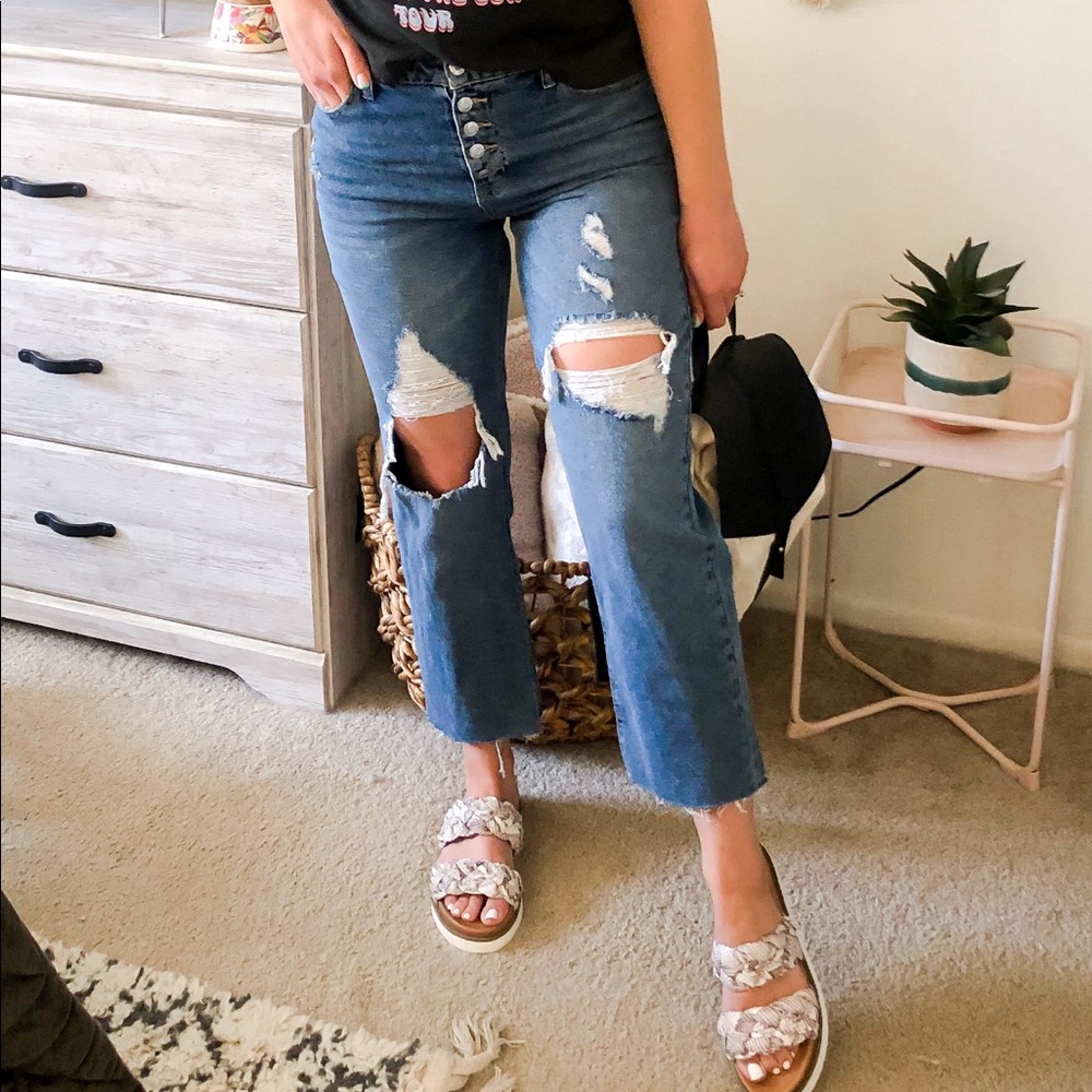 Distressed dad jeans